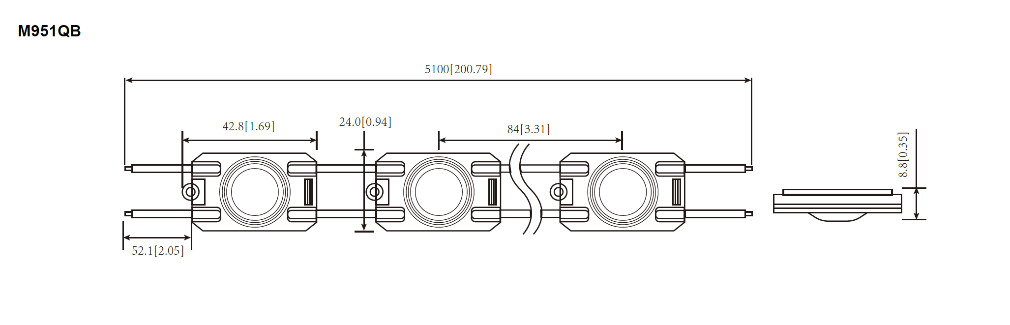 Maße und Modulabstand Technische Zeichnung BL-MO-0408-SG