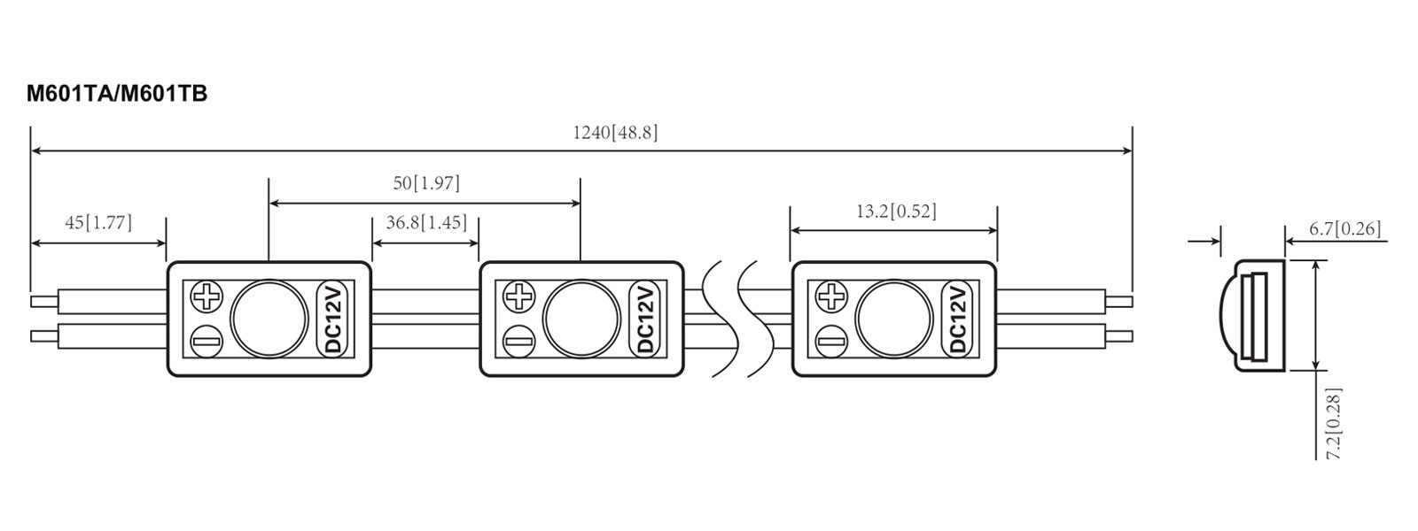 Maße und Modulabstand Technische Zeichnung BL-MO-M601-1