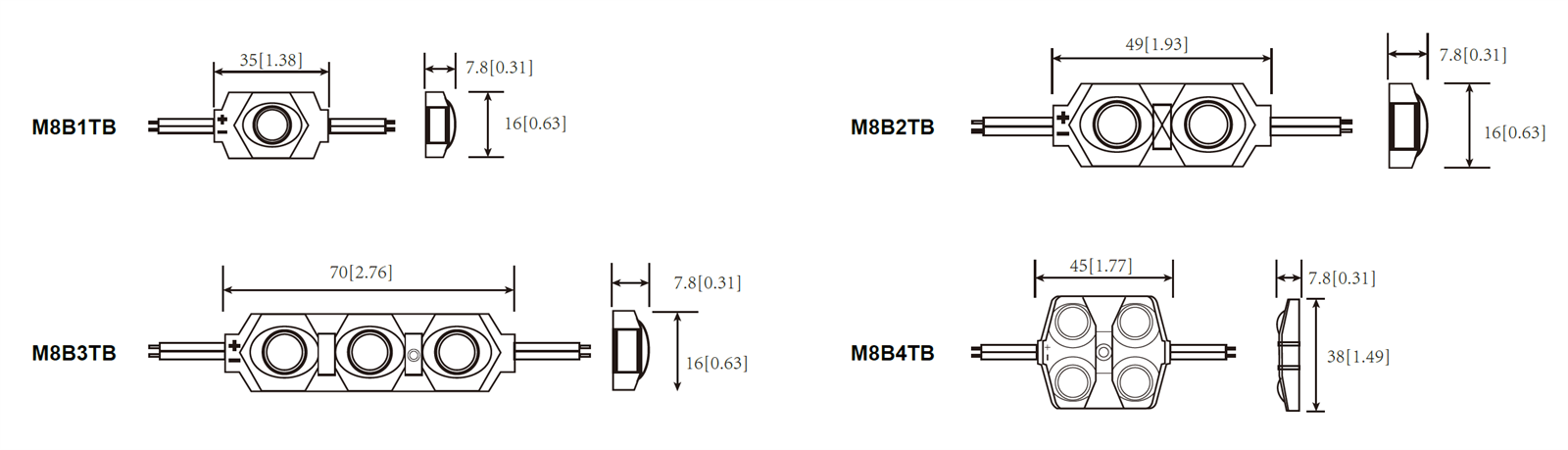 Technische Zeichnung BL-MO-M8B-Serie