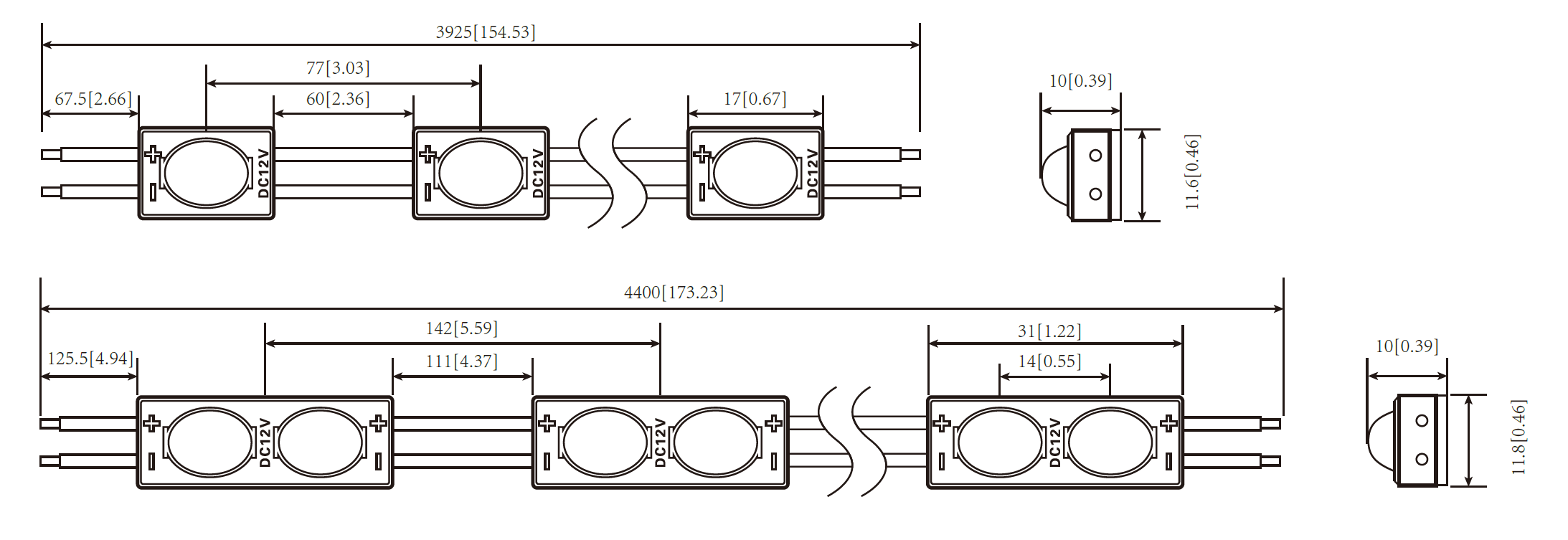 Maße und Modulabstand Technische Zeichnung BL-MO-M900-Serie