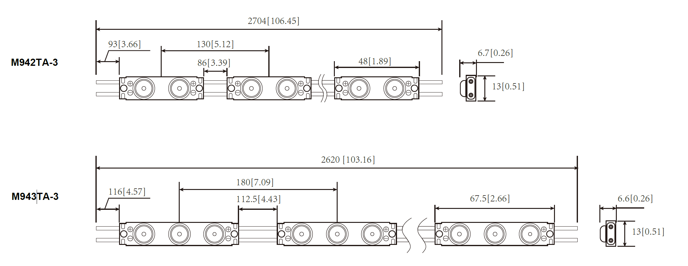 Maße und Modulabstand Technische Zeichnung BL-MO-M940-Serie