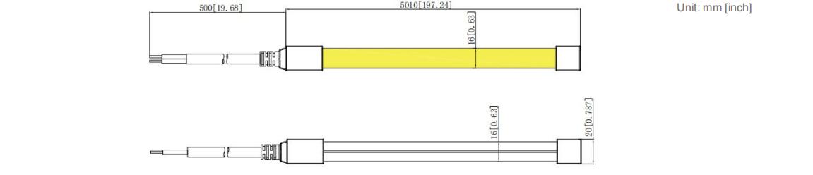 Profilquerschnitt und Abmessungen Pool Neon Technische Zeichnung BL-SW12-24-120